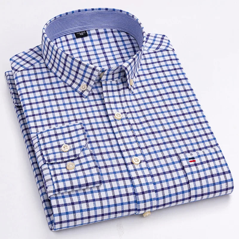 Pure Cotton Oxford Mens Shirt Long Sleeve Casual Plain Solid Regular Fit Classic Dress Shirt For Men