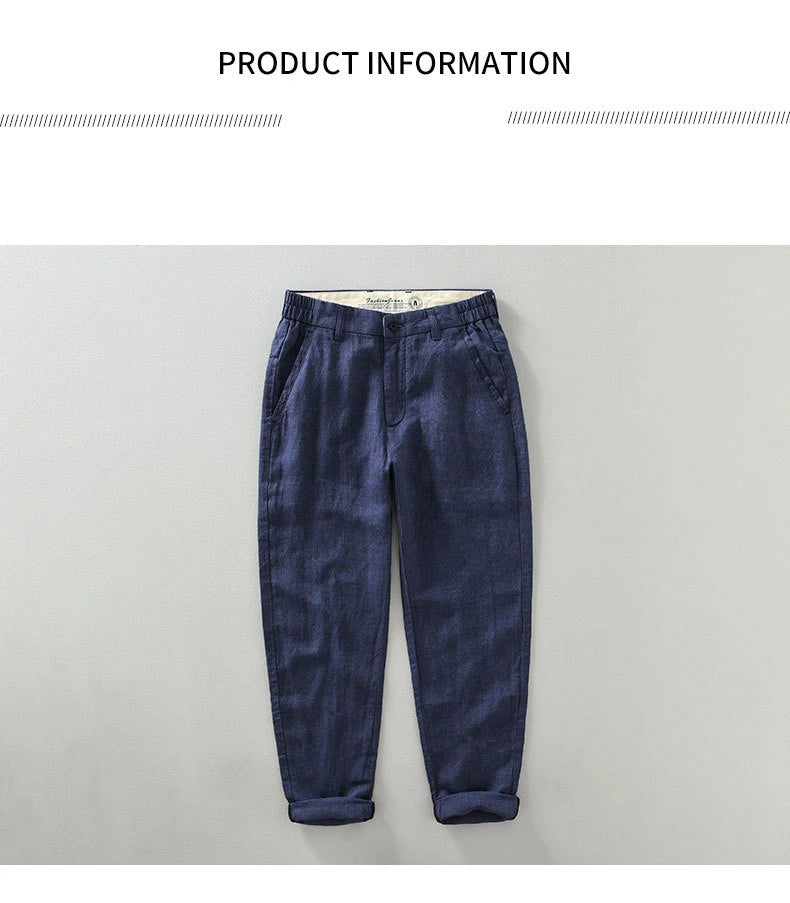 2025 Summer New Breathable Pure Linen Casual Pants for Men Clothing Slim Streetwear Men Ankle-length Pants EC1333