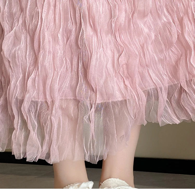 Elegant Pleated Midi Skirt, High Waist A-Line Flowy Maxi Skirts for Women, Soft Draping Skirt, Fairy Skirt for Spring Summer