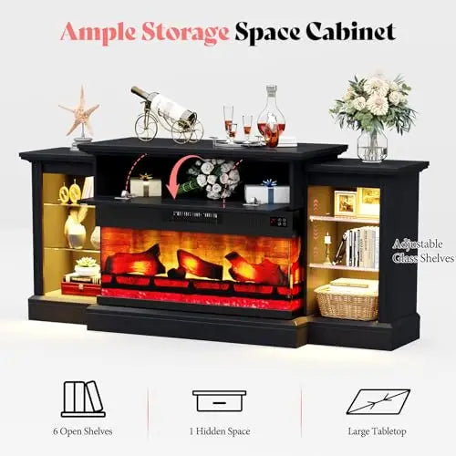60" Farmhouse Fireplace TV Stand with 28" Electric Fireplace | 3-Sided TV Cabinet with Mantel, for TVs up to 65 Inch
