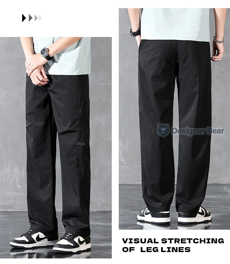 Brand Clothing Spring Summer Thin Men's Casual Straight Trousers Elastic Waist Outdoor Business Solid Color Long Pants Male