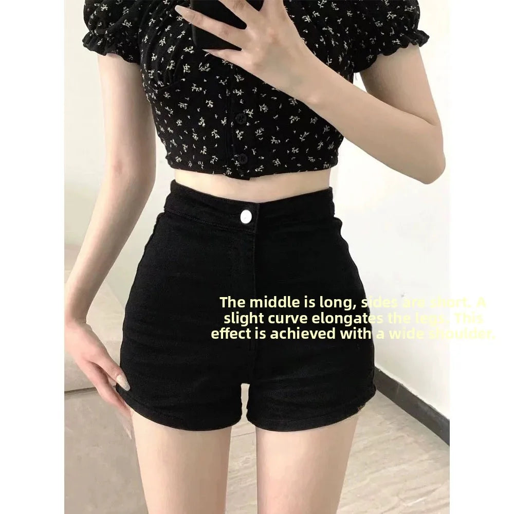 Retro High Waist Denim Mini Skirt with Pockets and Safety Shorts