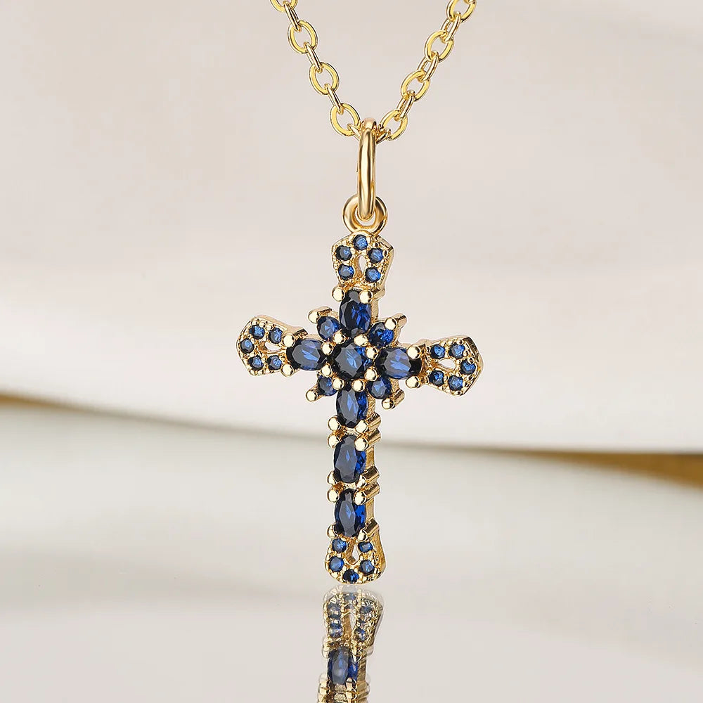 Newbuy Gold Color Jesus Cross Pendant Stainless Steel Chain Necklace For Women'S Men Classic Design Christain Jewelry