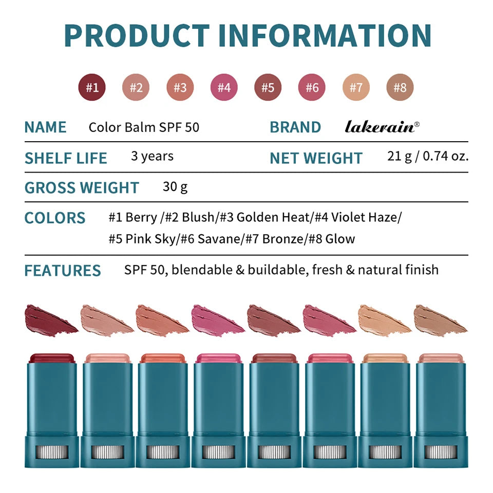 Sunscreen SPF 50 Blush Stick Long-Lasting Waterproof Tinted Blush for Glowing Cheeks Sun Protection & Natural Flush Face Makeup