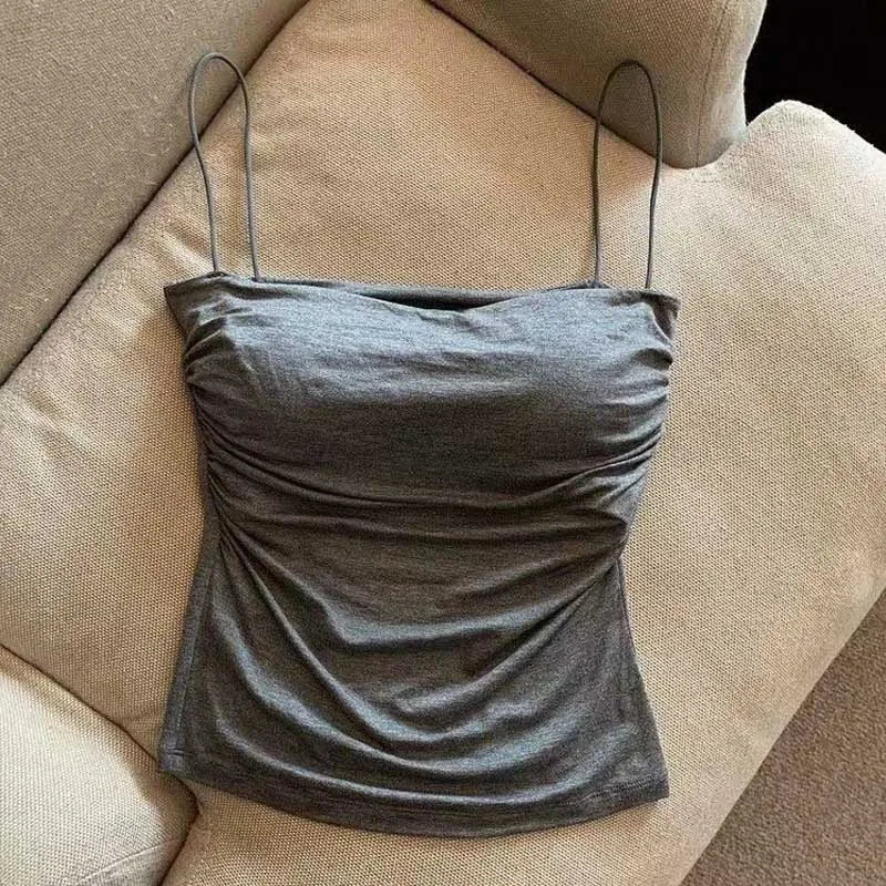 Built In Bra Camisole Tank Top For Women With Medium Stretch Cropped Sleeveless Vest