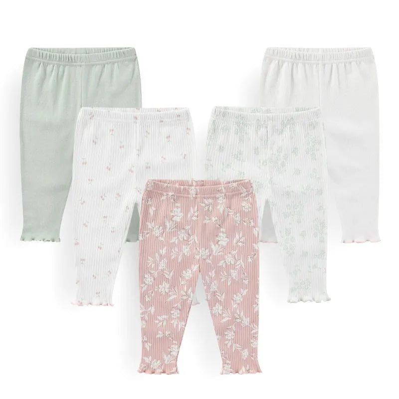 Kiddiezoom 5-Piece Baby Pants Set - 100% Cotton Unisex 0-12M