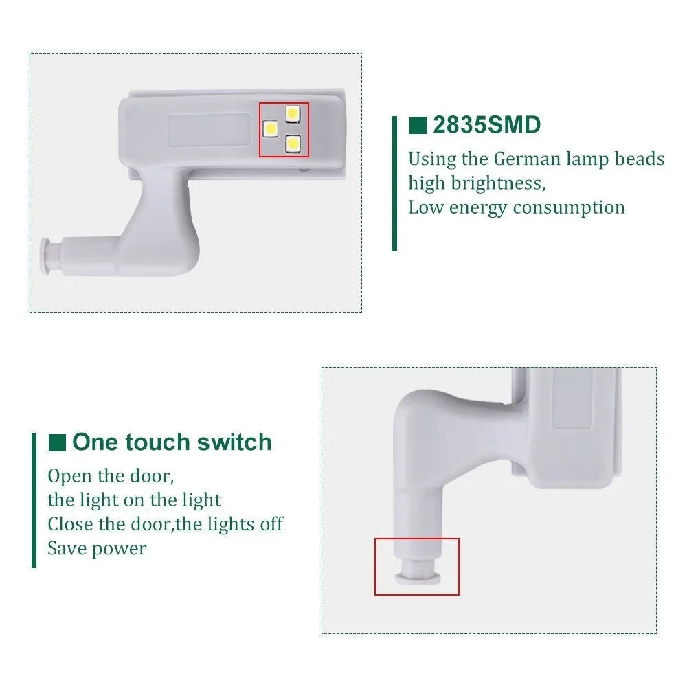 10 Unidades/Set Luces LED para Armario de Cocina, Lámpara de Bisagra Interior para Iluminación de Dormitorio, Armario, Closet, Luces Debajo de Gabinete, Luz Nocturna
