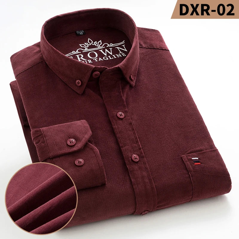 Corduroy Shirt For Men 100 Percent Cotton Long Sleeve Regular Fit Office Ready With Pocket Premium Casual