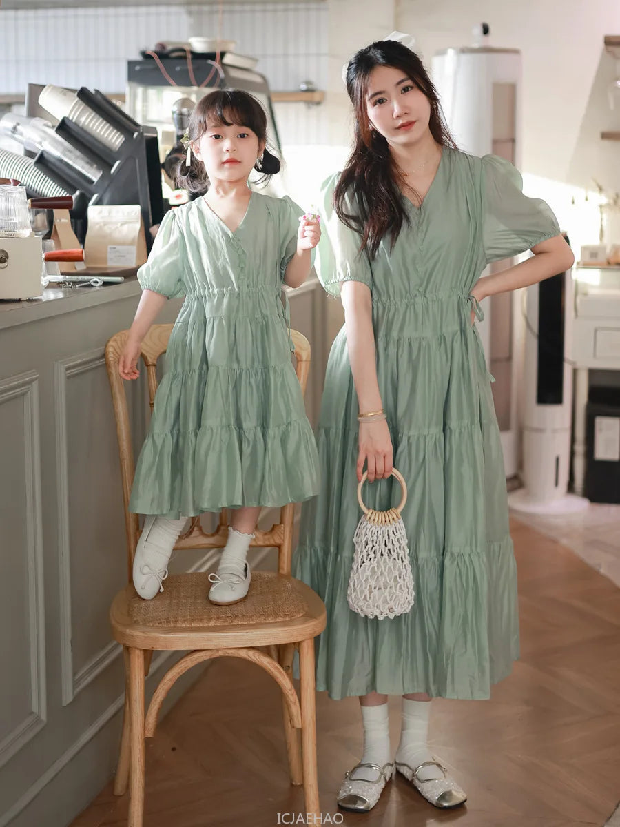 Mommy & Me Matching Dresses – White Green
