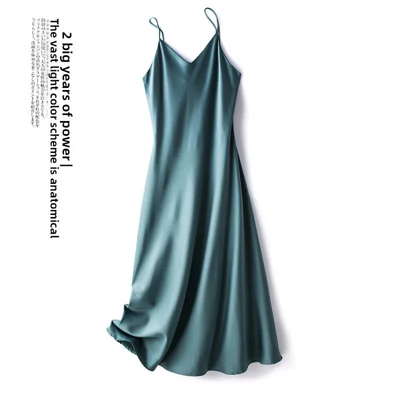 Silk Satin Wrap Dress Women's Base Fashion Spring Summer Beach Holiday Long Dress V-neck Sleeveless Empire Waist Ankle-length