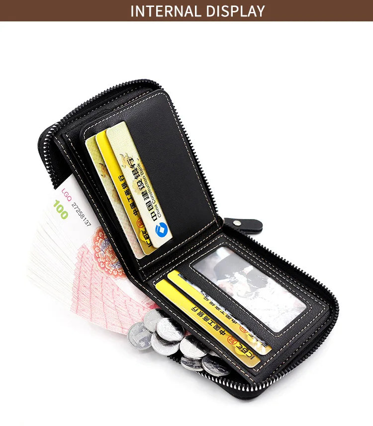 New Men Zipper Wallets Short Card Holder Vintage Male Wallet High Quality PU Leather Classic Coin Pocket Wallet For Boys