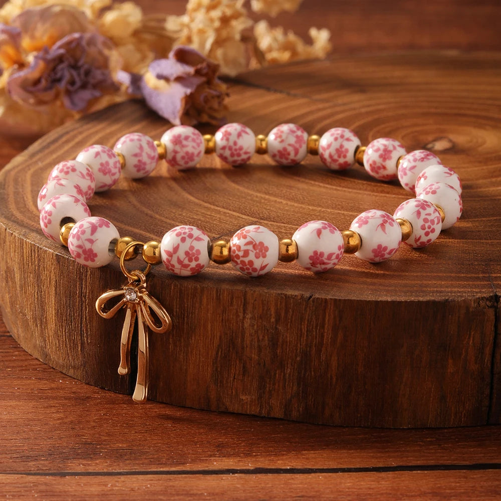 Jesus Cross Bracelet Women'S Men Blue White Porcelain Ceramics Beads Ascension Day Western Wear Pulseras Spring Summer Jewelry