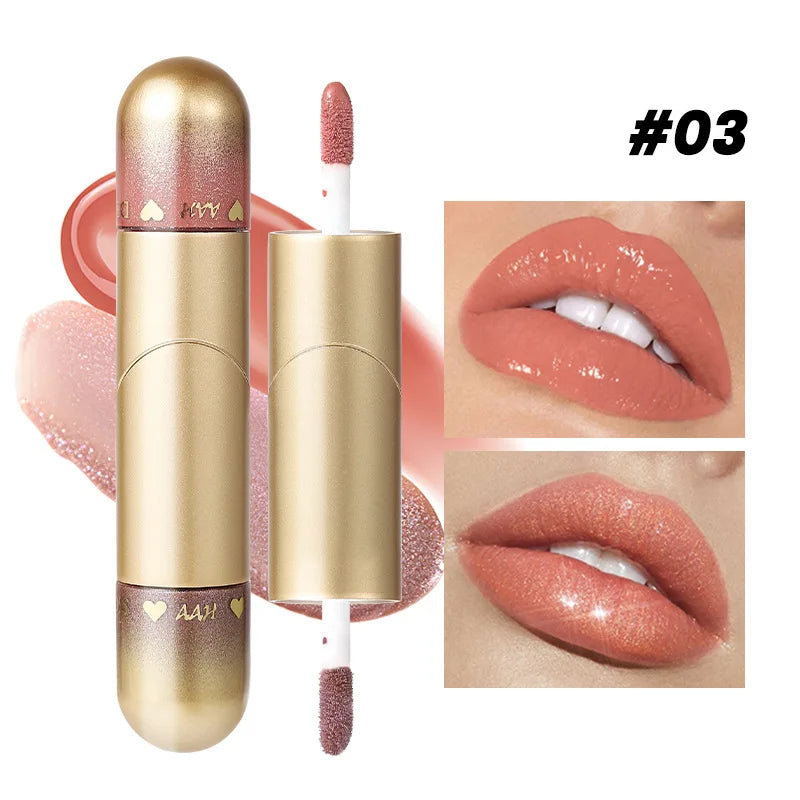 Double-Head Lip Gloss - Hydrating Moisturizing Sparkling Lip Gloss