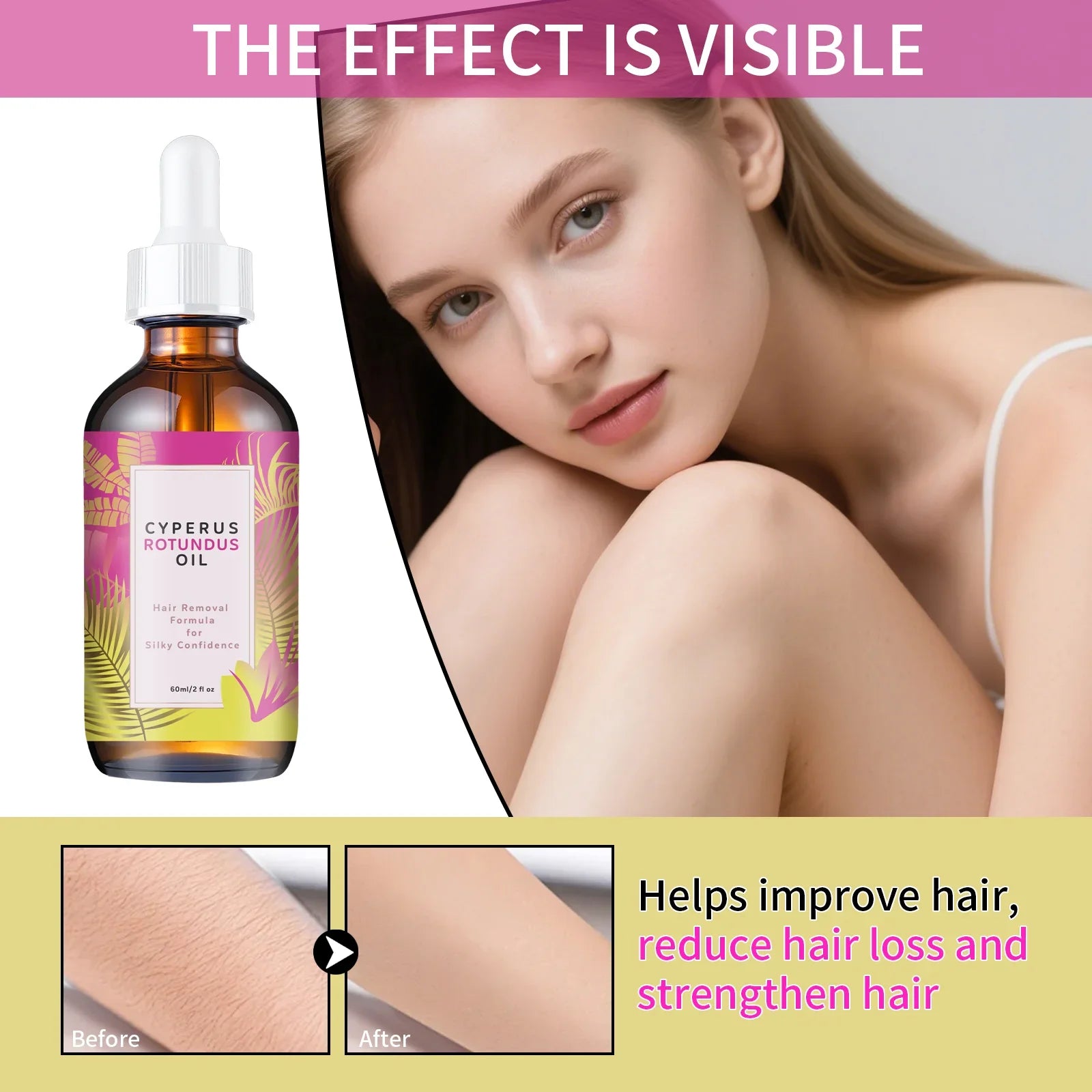 Natural Hair Reduction Body Oil 60ml – Plant-Based Jojoba + Almond, Smooths Skin, Tames Hair & Provides All-Day Nourishment