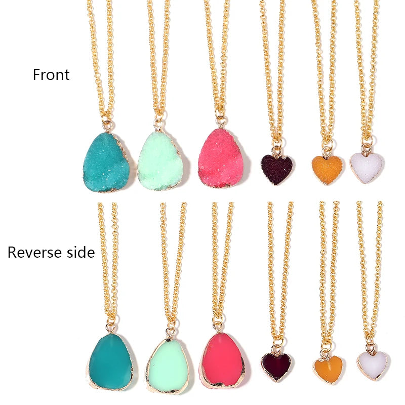 1 Pcs Romantic Colored Love Heart Resin Pendant Stainless Steel Chain Combination Of Temperament Peach Heart Necklace