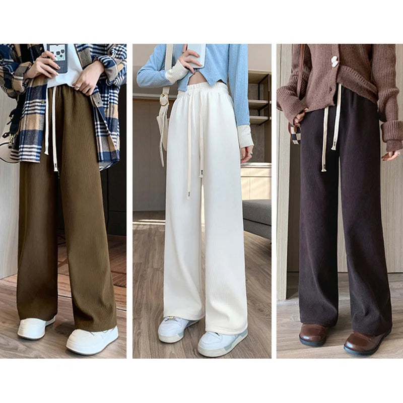 Women'S Long Pants Spring Autumn Women'S Elastic Waist Stright Long Wide Leg Pants 2024 Casual Female Long Pants Trousers