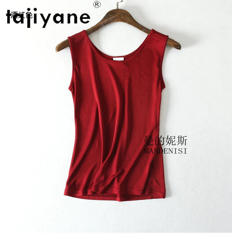 TAJIYANE 70% Mulberry Silk Tank Tops for Woman Elegant Sleeveless Summer Tops 2025 Solid Color Silk Vest Ladies Clothes кроп топ
