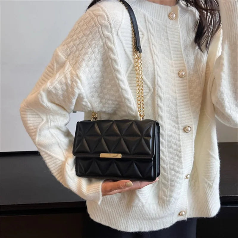 Women Quilted Chain Crossbody Bag Fashion Small Square Shoulder Purse Multi Color Casual Daily Handbag