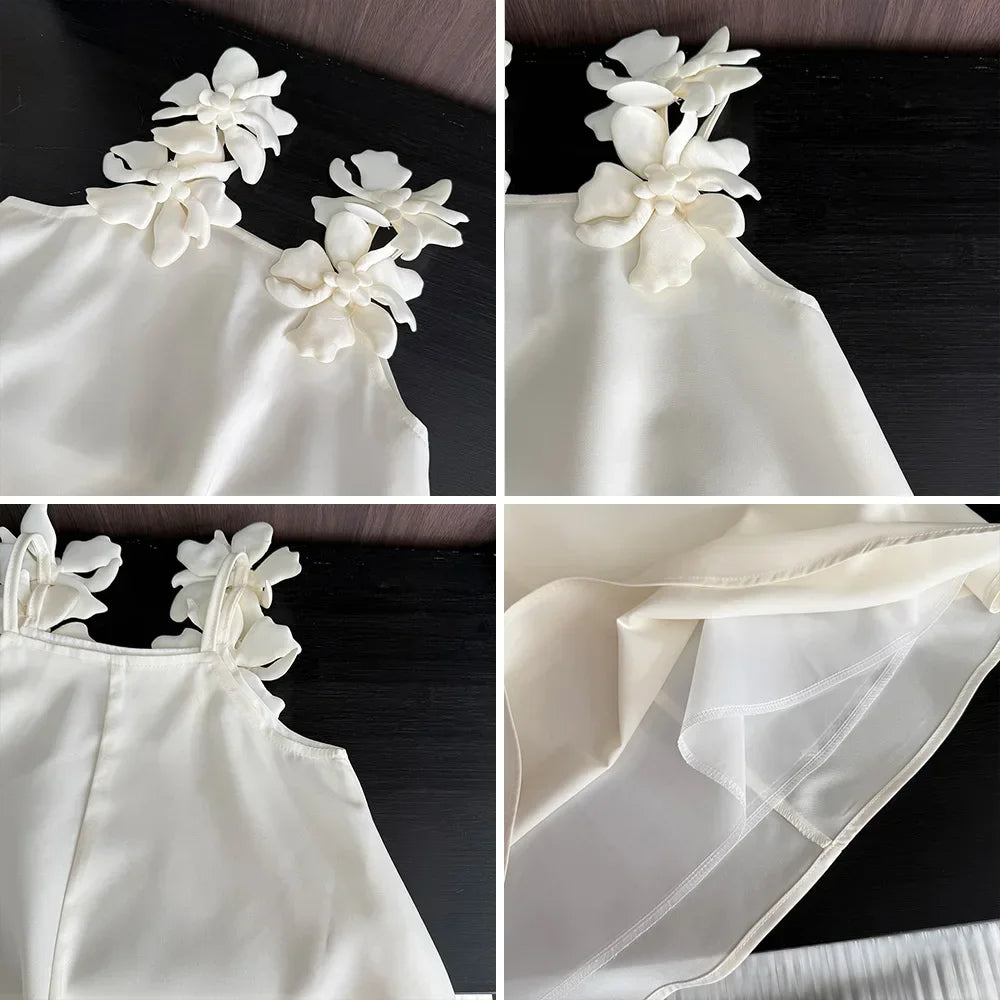 Korean Version 2 3 4 5 6 7-year-old Solid Color Girls' Casual Clothes Summer 3D Flower Princess Dress Fashionable and Elegant