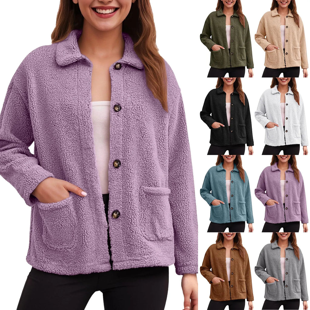 Warm Fleece Lamb Winter Womens Jackets New Casual Lapel Collar Single Breasted Plush Cardigan Coat For Women Casual Outerwear