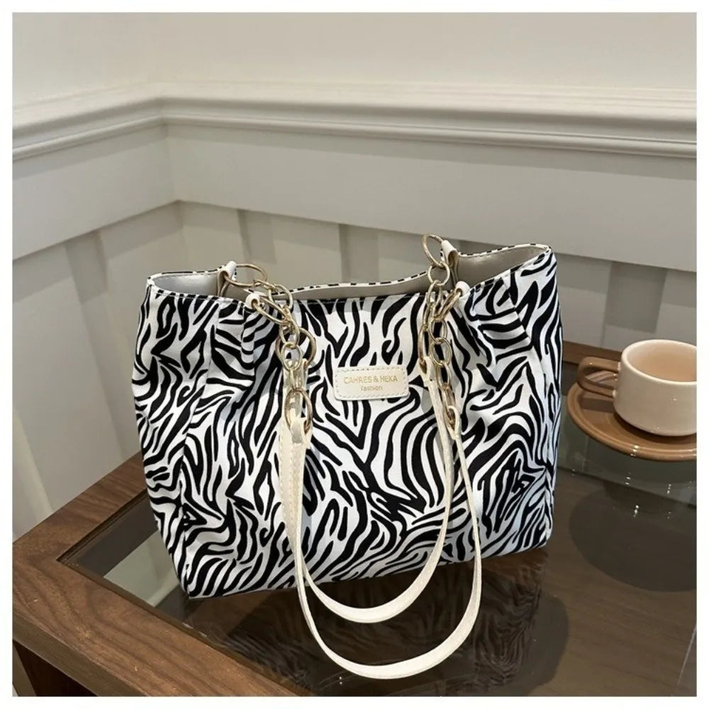 Trendy Large Capacity Women Shoulder Bag PU Leather Animal Printing Crossbody Bags Casual Style School Bag Tote Bag Girls