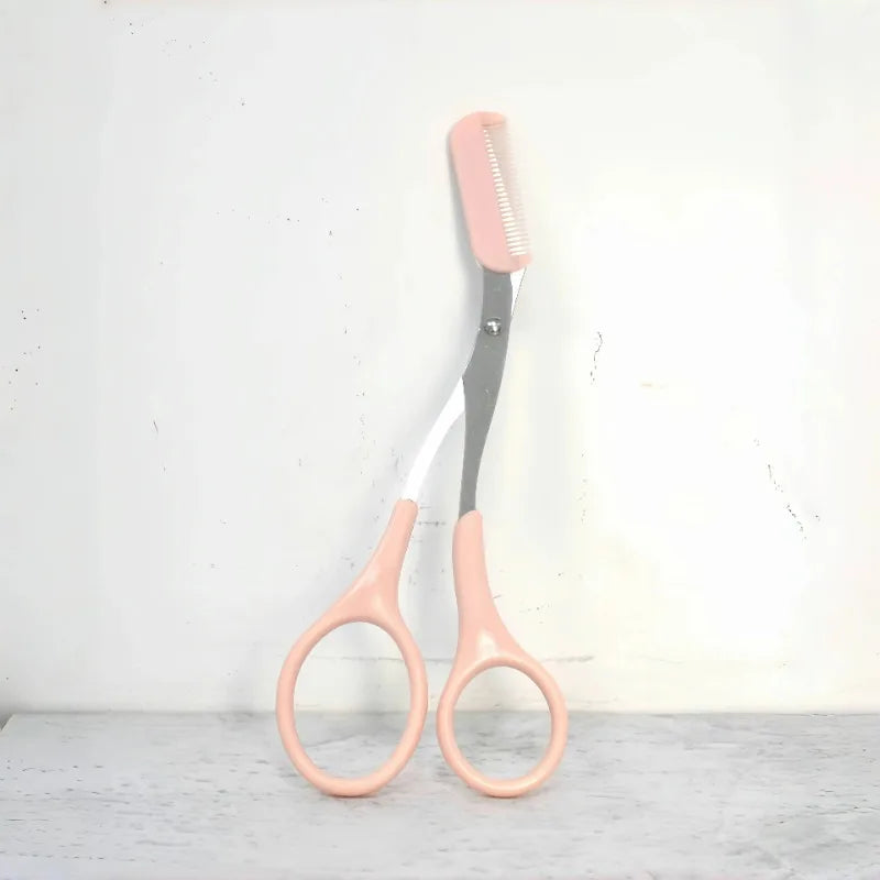 1 Pcs Pink Eyebrow Trimming Scissors with Built-in Comb - Stainless Steel, Precise Grooming Tool, Creating Perfect Eyebrows