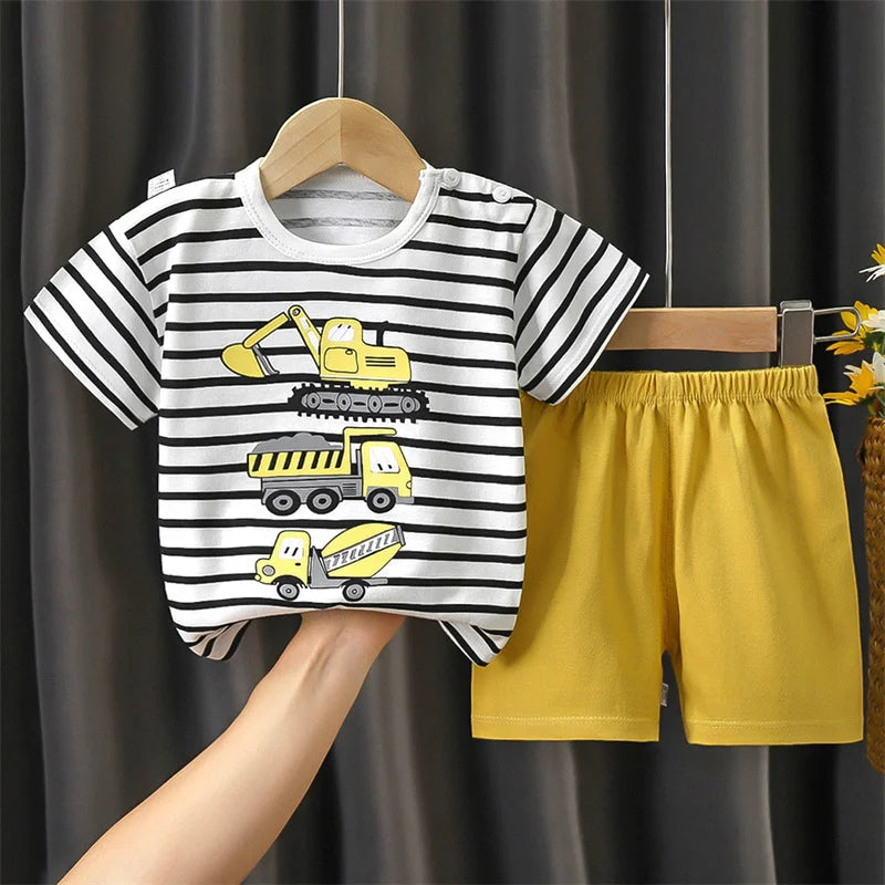 Kid Boy Summer Short Sleeves Tees+Stripe Shorts 2-piece Clothes Set Cartoon Zebra Print Soft Cotton Sports Casual Suit 1-6 Years