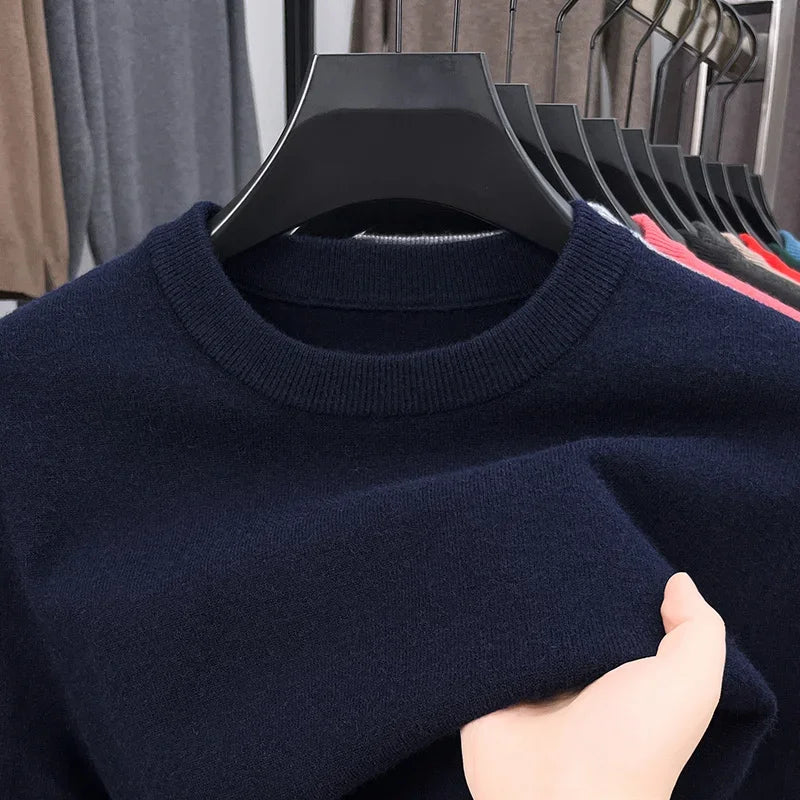 2025 New Men'S Casual Sweater Round Neck Long Sleeve Knitted Sweater Diamond Pattern Fashion Versatile Top