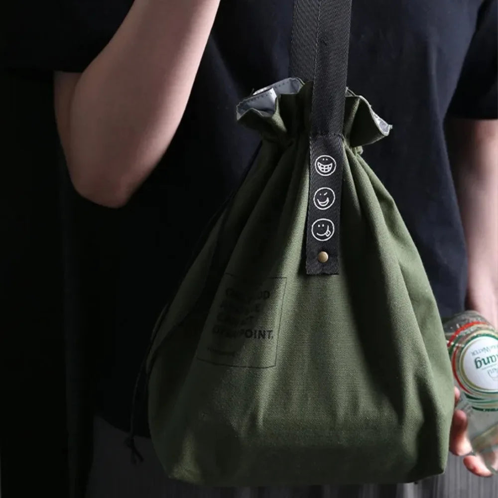 Bolsa de Picnic Portátil de Lona, Diseño con Cordón para Mantener Fresco, Bolsa Térmica Aislada para el Almuerzo Escolar