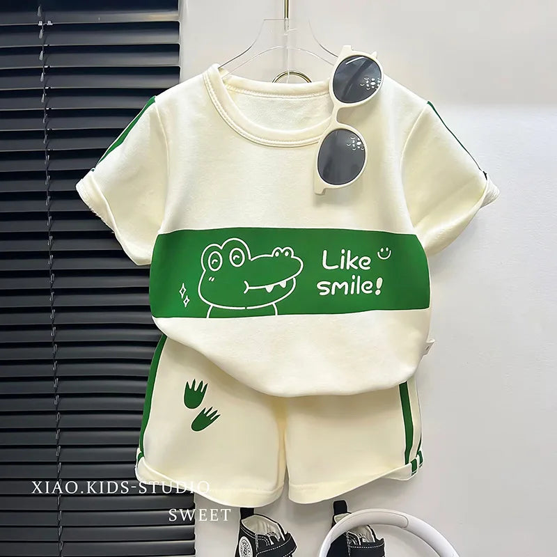 Children's Summer 2-Piece Cotton T-Shirt and Shorts Set - Unisex