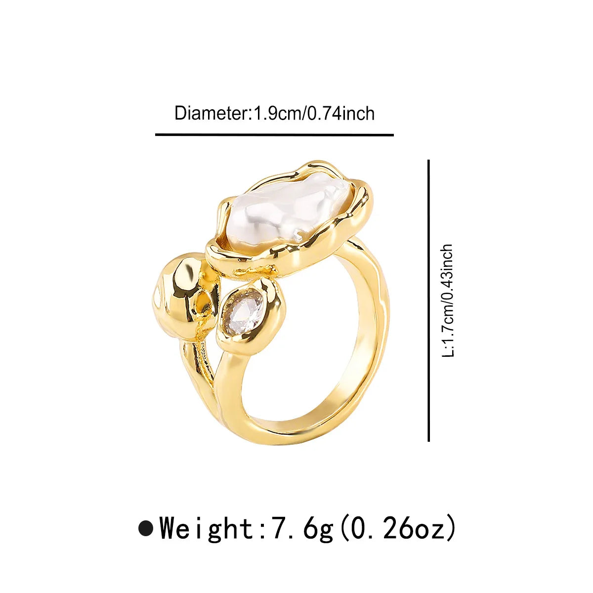 Vintage Baroque Pearl Ring Open Rings For Women'S 2025 Fashion Metal Irregular Geometric Pearl Ring With Zircon Wedding Jewelry