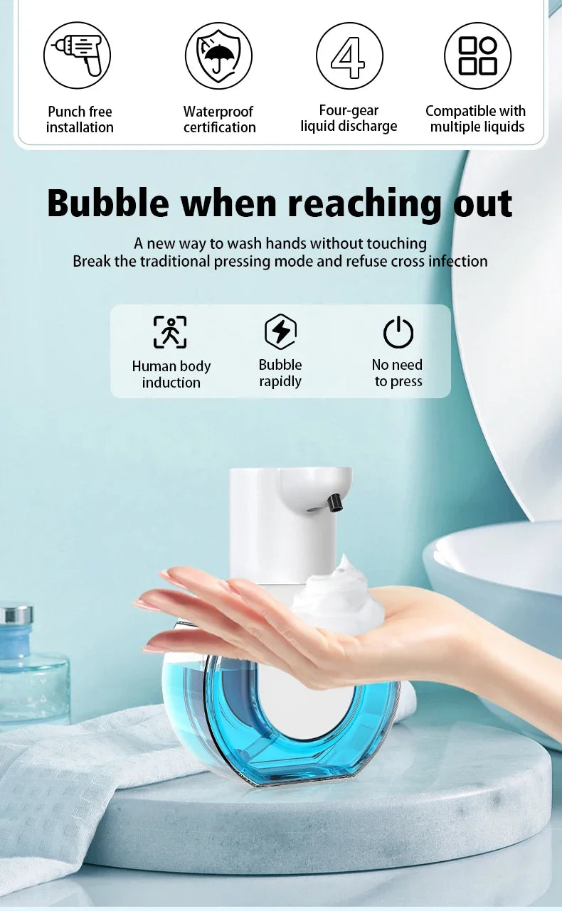Dispensador automático de jabón de 420 ML, sin contacto, botella de desinfectante de manos con sensor infrarrojo, dispensador de jabón montado en la pared para baño