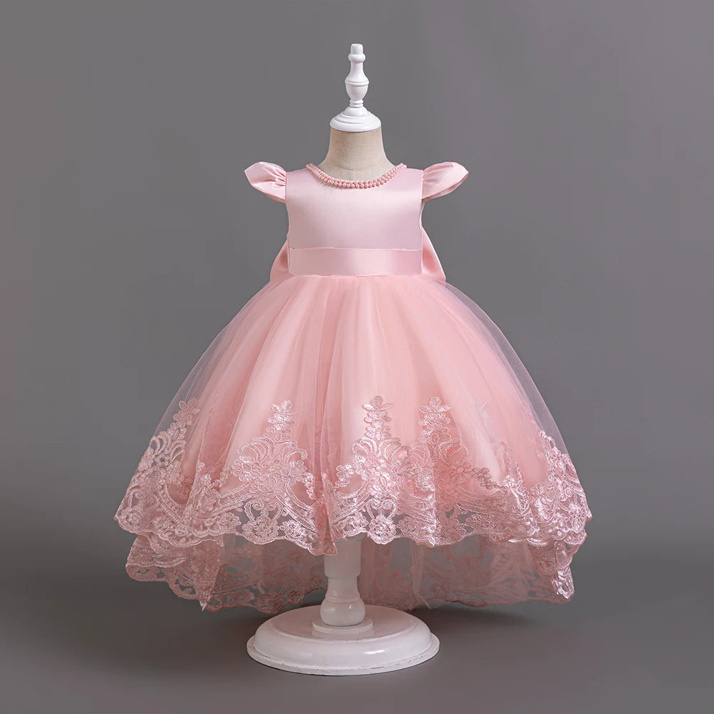 Hetiso Girls Flower Embroidery Party Dresses Kids Summer Formal Holiday Birthday Gown Kids Trailing Evening Princess Clothes 1-6