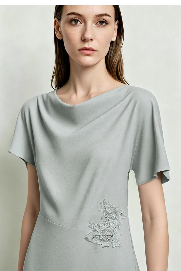 Amii Women’s Dress 2026 Summer New Asymmetric Dolman Sleeve Cowl Neck Lace Slim Fit Elegant Midi A-Line Dress For Women 12642108