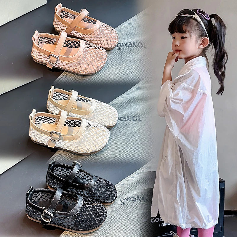 Children's Perforated Mesh Slip-on Shoes New Beige Breathable Boys' Girls' Leather Shoes Pink Soft Anti-slip Kids Baby Sandals