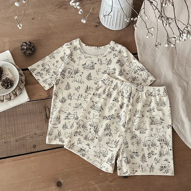 Pure Cotton Kids Tracksuit Set For Boys Full Print Tee And Shorts Soft Summer Comfort 2025