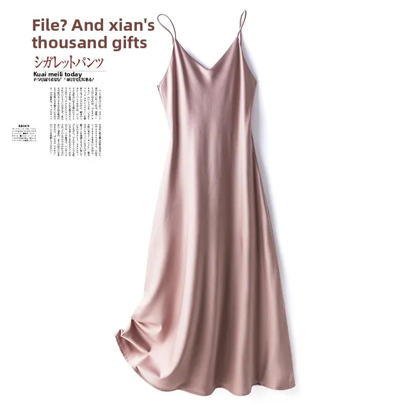 Silk Satin Wrap Dress Women's Base Fashion Spring Summer Beach Holiday Long Dress V-neck Sleeveless Empire Waist Ankle-length