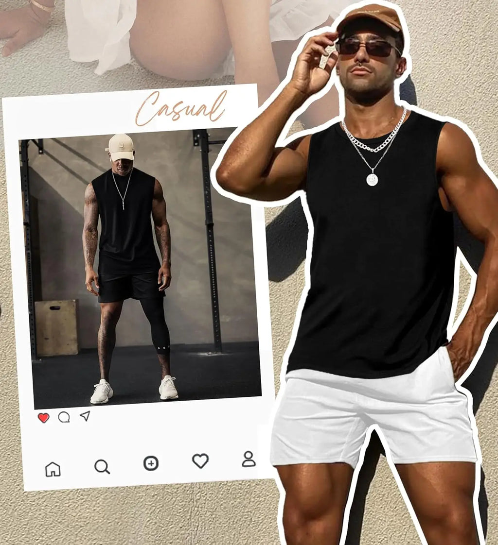 Mens Tank Tops Workout Sleeveless Shirts Summer Solid Color Polyester Quick Drying Tanks For Men Summer Beach Sports T-Shirts