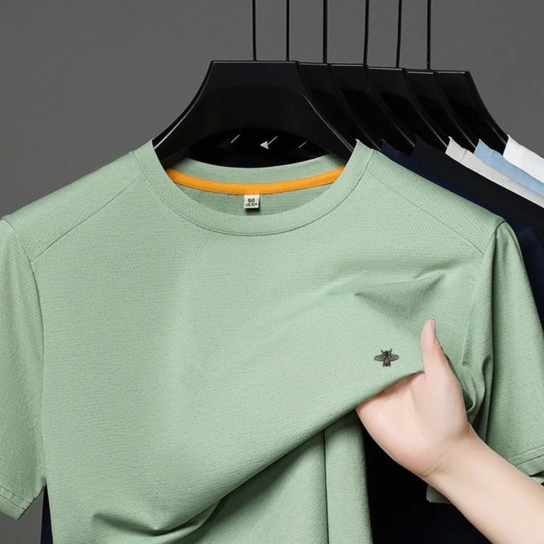 Men's O-Neck T-Shirt Cartoon Bee Embroidery Breathable Short-Sleeve