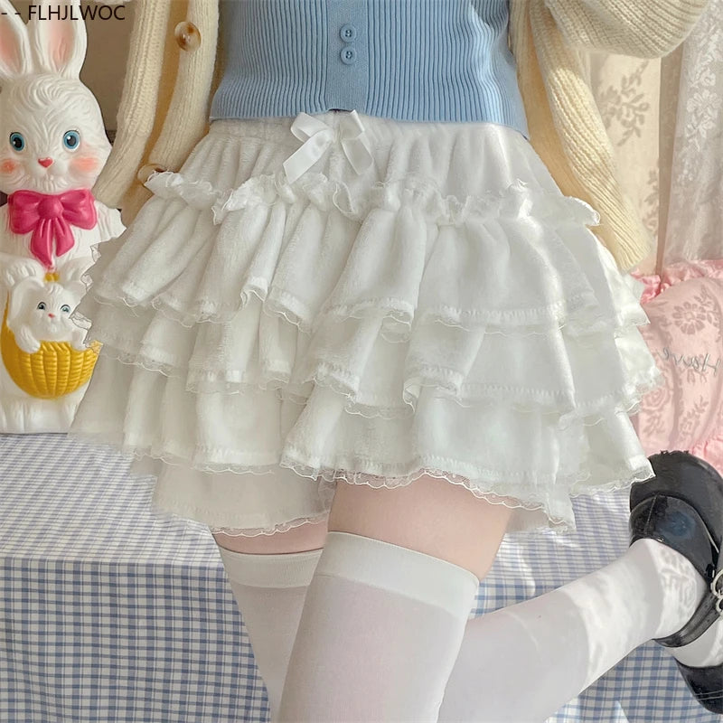 Autumn Velvet Bloomers Lolita Style Girls Cute Japan Sexy Lace Date Princess Pink Layer Puff Shorts Ruffles Lantern Small Pants