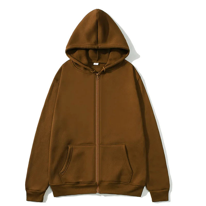 2026 Trendy Fashion Sportswear Coat Front Pocket Warm Zipper Jacket Men's and Women's Autumn/Winter Solid Color Open Hoodie