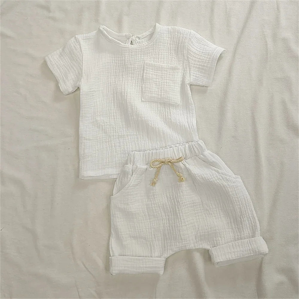 Newborn Baby Outfit Set Cotton Soft Clothes for Girls and Boys Two Piece Romper T Shirt Shorts