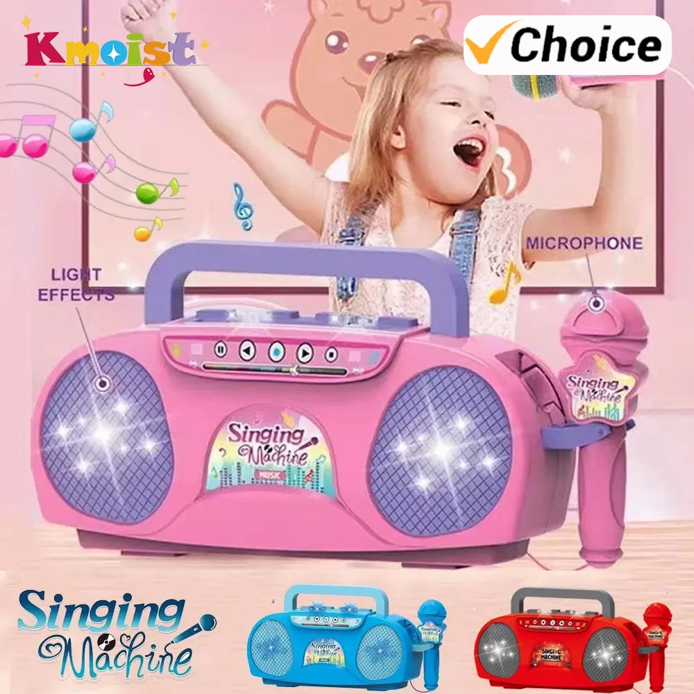 Music Instrument Microphone Karaoke Machine with Light Indoor Outdoor Travel Educational Toy Gifts for Kids Girls Children Toy