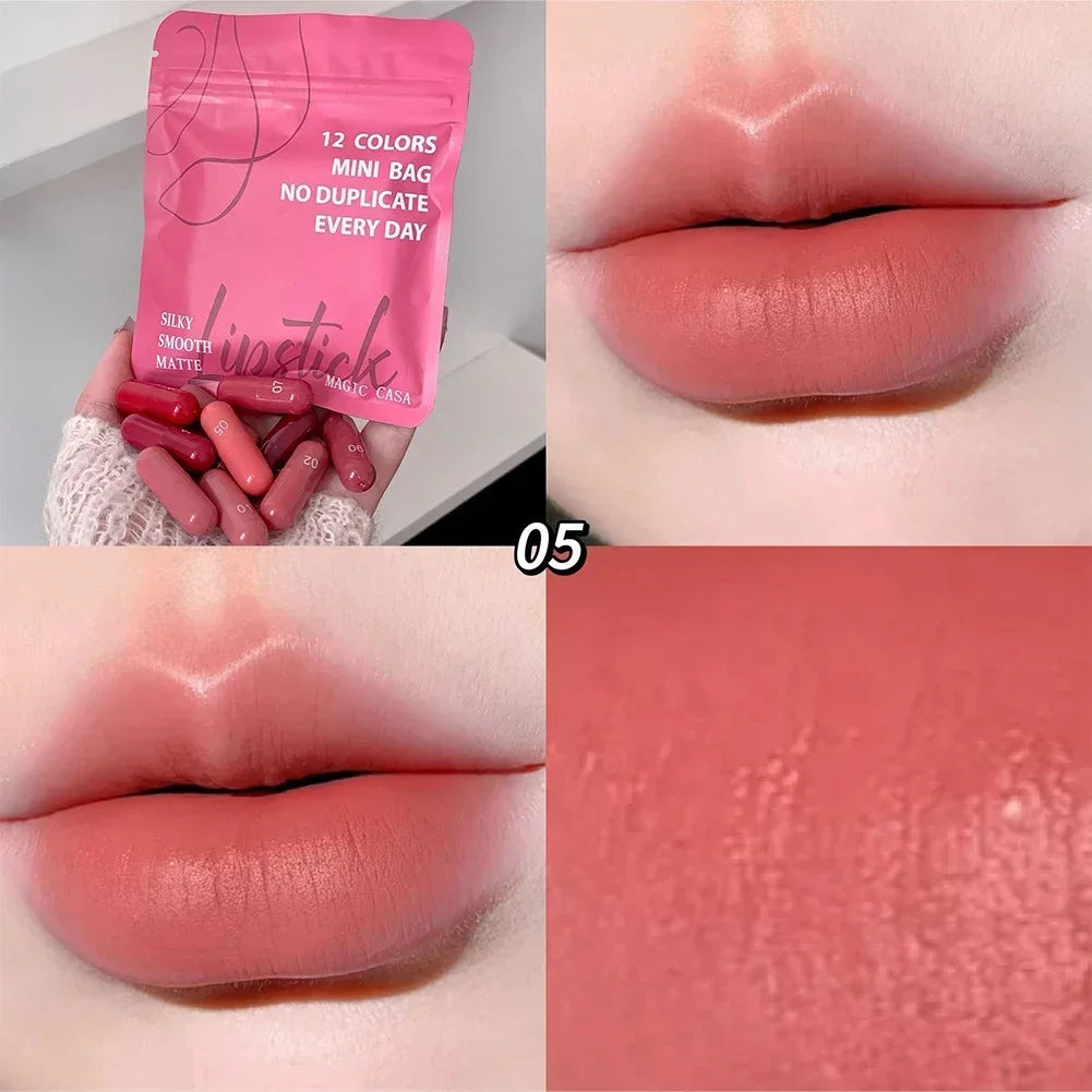 Matte Lipstick Capsule Set 12 Colors Long Lasting Non Fading Perfect Women Gift for Festival Makeup Lip Balm