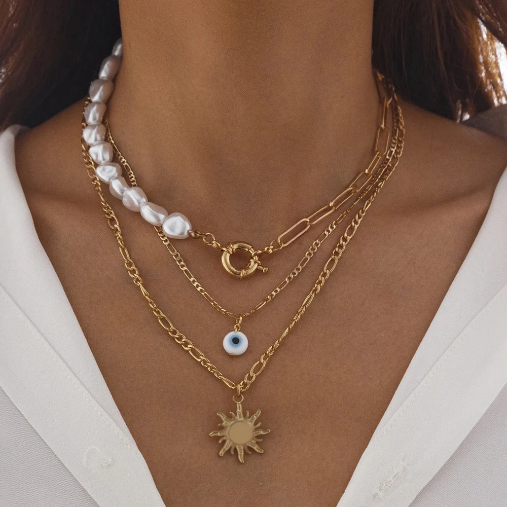 Pearl Multi Layer Necklace With Heart Pendant For Girls Elegant Irregular Pearl Choker Gift