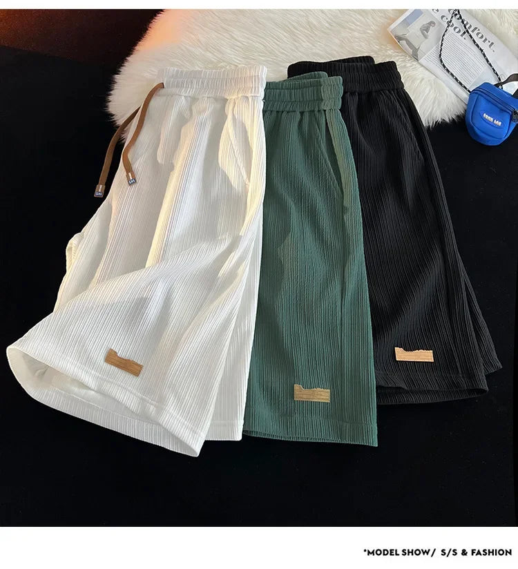 Ice Silk Casual Shorts Unisex Thin American Style Quick Dry Loose Large Size Beach Five-Quarter Pants Summer Lightweight Comfort