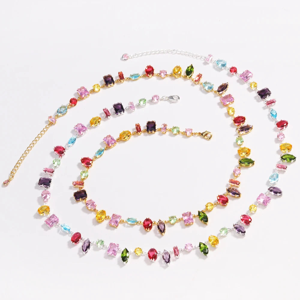 Brand 18K Gold Plated New Luxury Colourful Crystal Zircon Necklace For Women'S Fashion Jewelry Accessories Ladies Jewellery