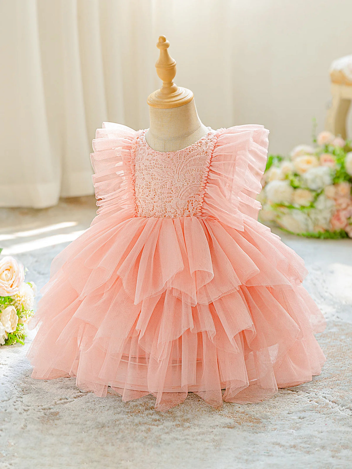 Elegant Party Baby Girls Dress Fly Sleeves Tulle 1st Birthday Bridesmaids Wedding Prom Girl Dress Toddler Flower Baptism Costume