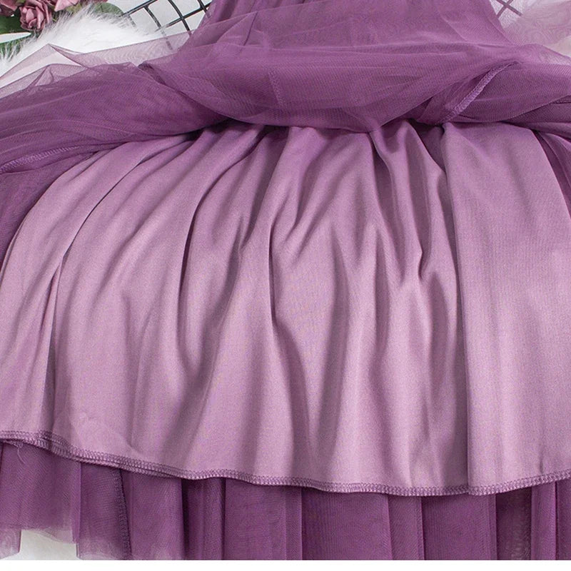 New large hem chiffon long skirt for women's Korean casual simple solid color three-layer A-line high waisted long skirt