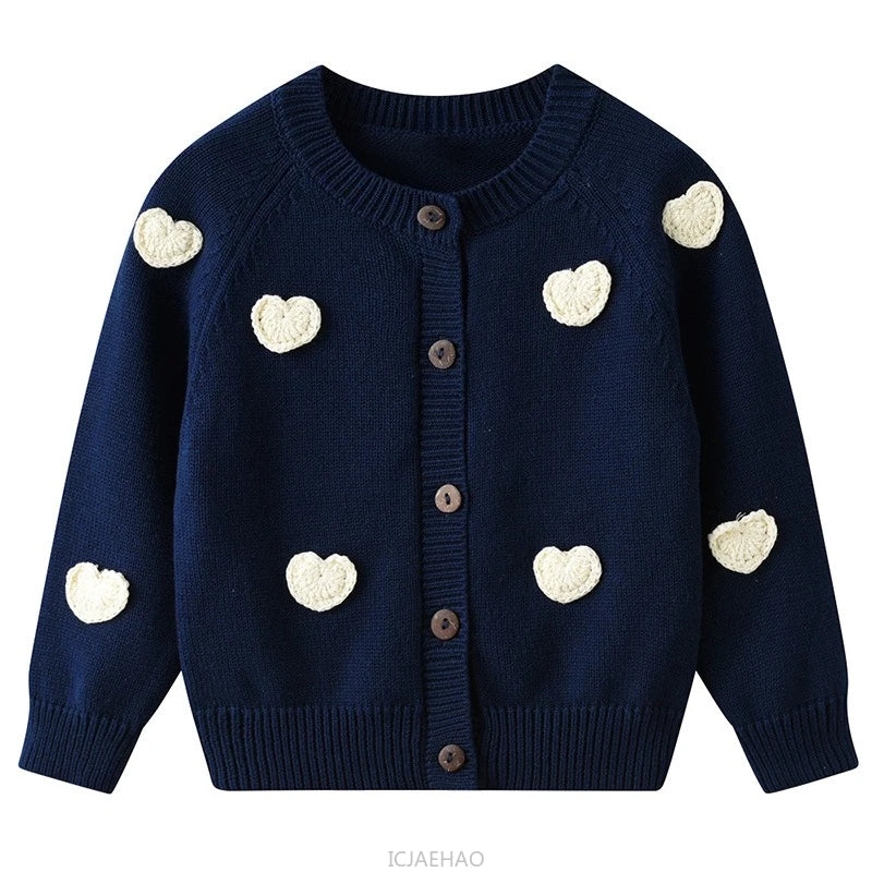 Teen Girl Clothes 2025 Children New Korean Cardigan Girls Knit Jacket Spring Autumn Outfit Style Costume Handmade Heart DIY Kids